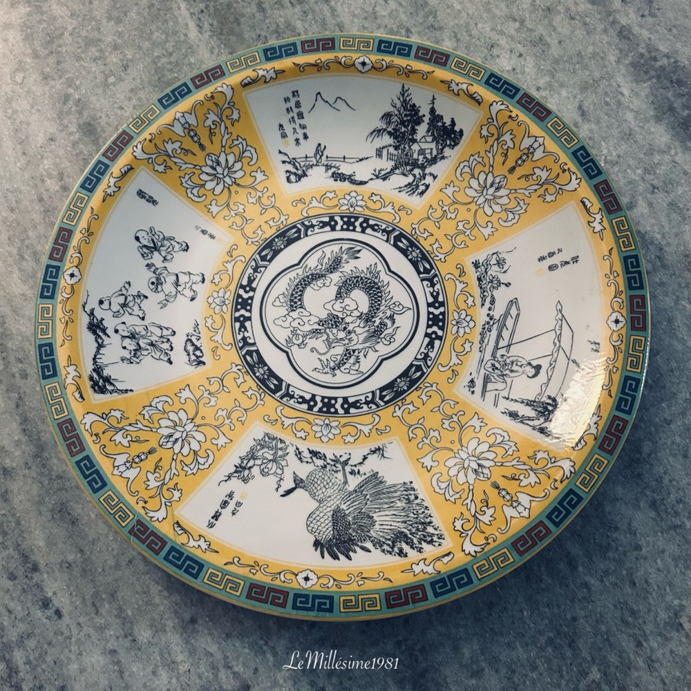Vintage Yellow Dragon & Phoenix Platter | Taiwan | 
Chinoiserie |